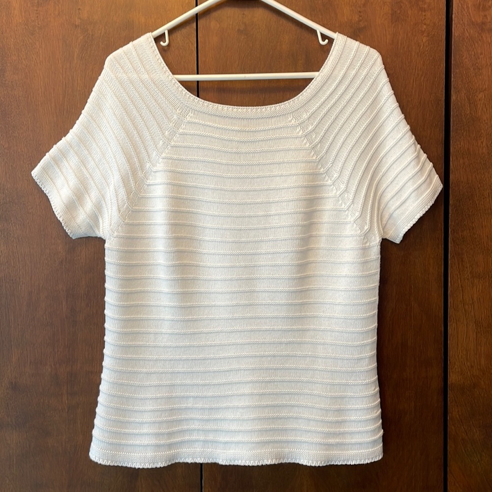 Talbots white ribbed pullover short sleeve sweater